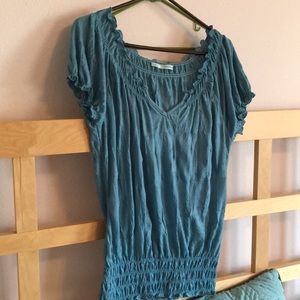 V neck teal blouse